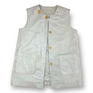 Women's Cream Sleeveless Jacket with Gold Buttons